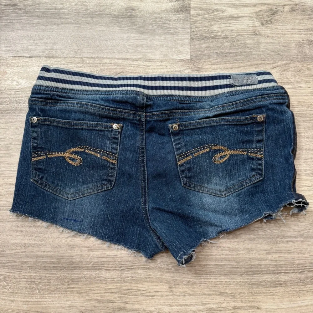 Justice Denim Shorts Star‎ 04 Graphic Elastic Waist Drawstring Girls 16.5